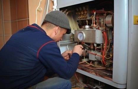 technician fixes a furnace system