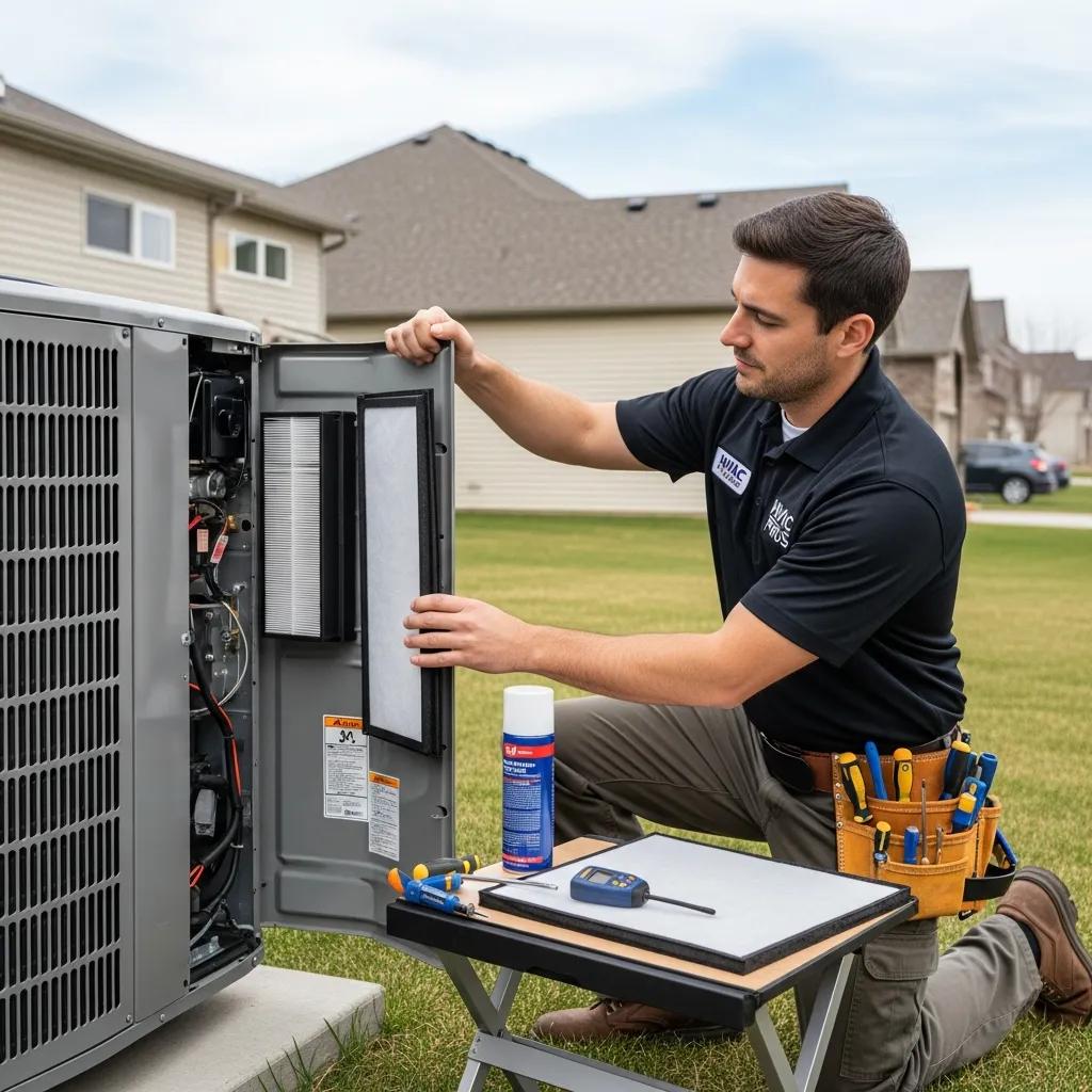 Technician performing a heat pump tune-up, showing the value of preventative maintenance